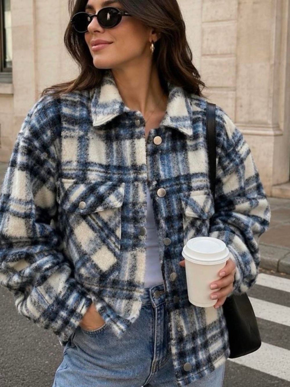 Zara Blue & Cream Plaid Jacket